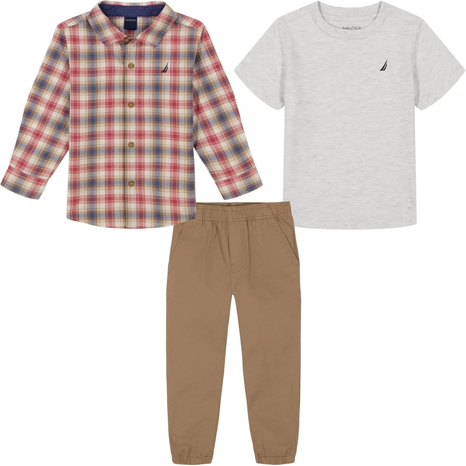 Nautica boys 3pc Woven Shirt/Tee/Woven Jogger Set