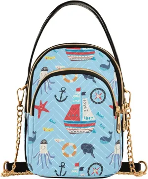 Nautical Octopus Starfish Multi Pockets Crossbody Bags for Women Zip Cell Phone Purse Wallet Bag with Detachable Shoulder Strap Wallet Purses for Shopping Traveling Working Women Girls Trendy Gift