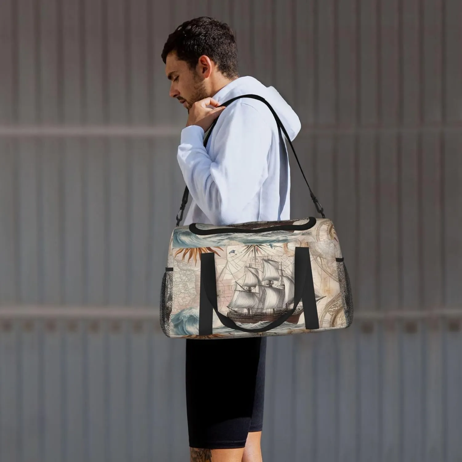 Nautical Ships Compasses Duffle Bag Foldable Travel Tote Bag Carry On Large Weekender Overnight Bags Waterproof Gym Bag For Women Men