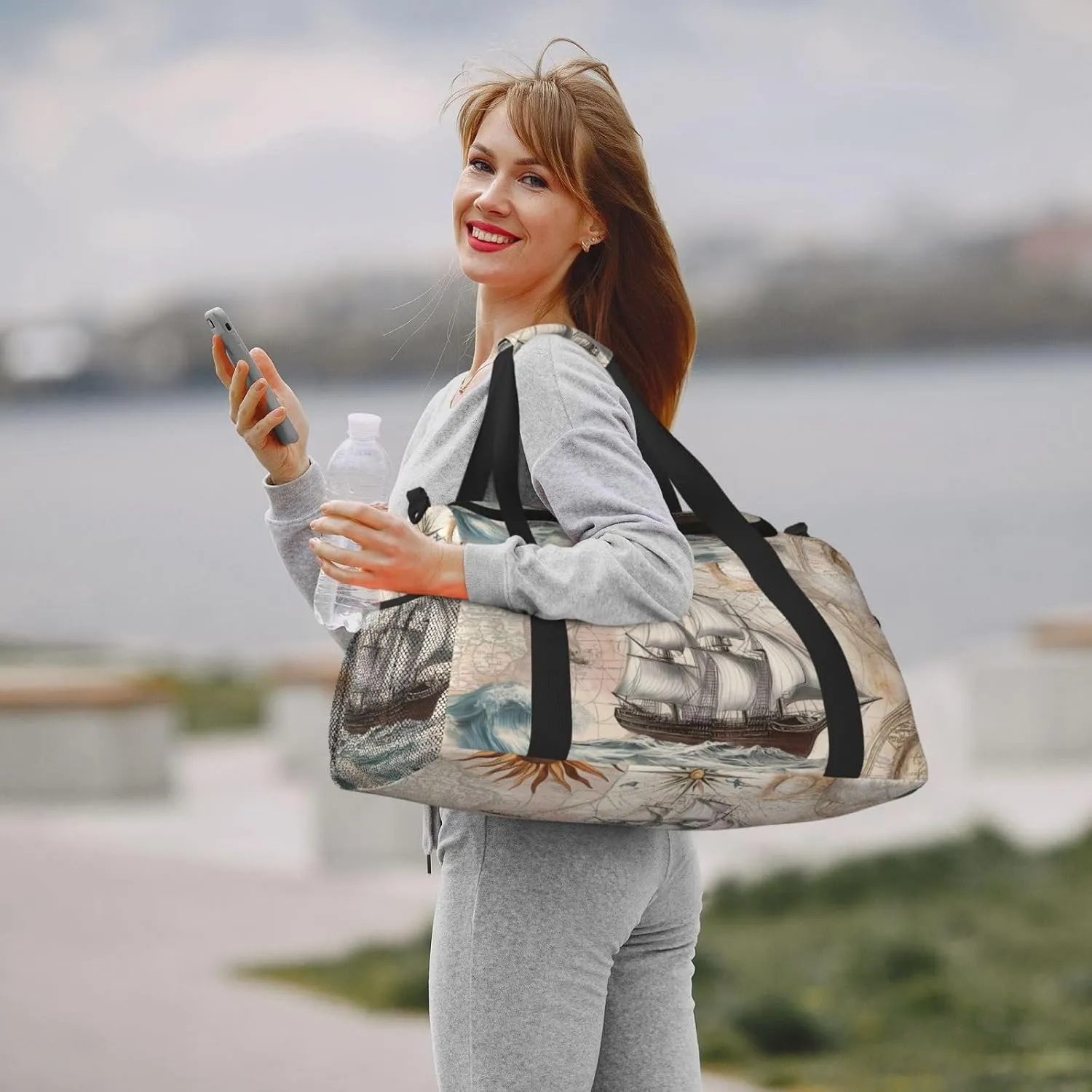 Nautical Ships Compasses Duffle Bag Foldable Travel Tote Bag Carry On Large Weekender Overnight Bags Waterproof Gym Bag For Women Men