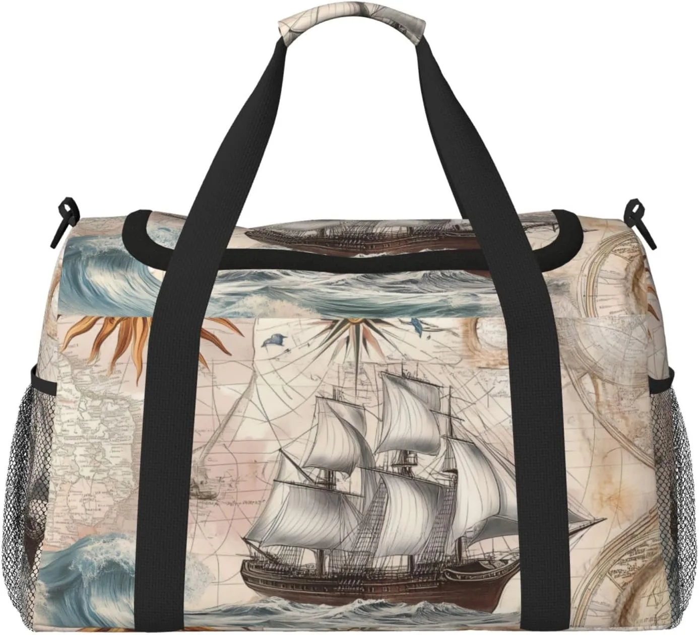 Nautical Ships Compasses Duffle Bag Foldable Travel Tote Bag Carry On Large Weekender Overnight Bags Waterproof Gym Bag For Women Men