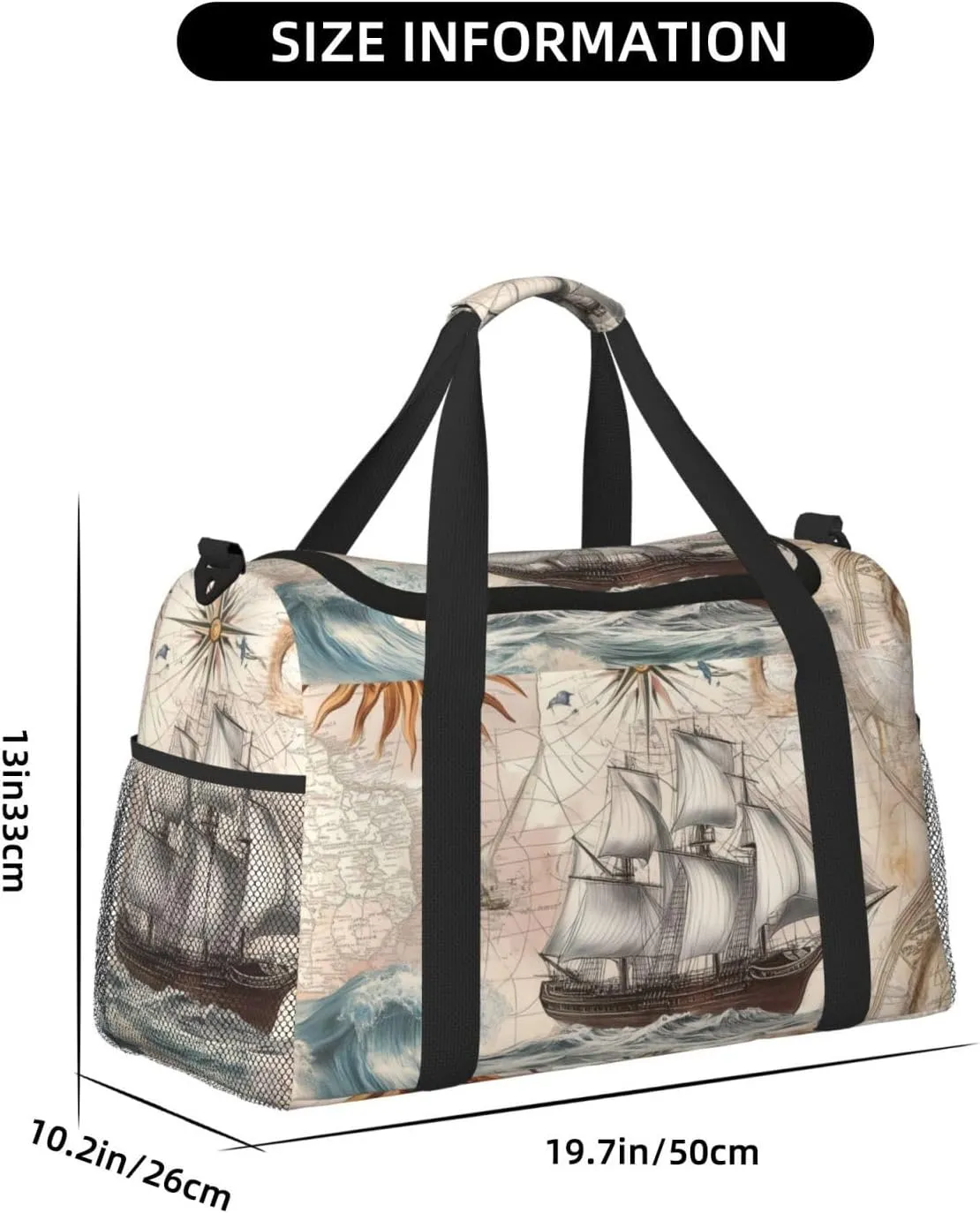 Nautical Ships Compasses Duffle Bag Foldable Travel Tote Bag Carry On Large Weekender Overnight Bags Waterproof Gym Bag For Women Men