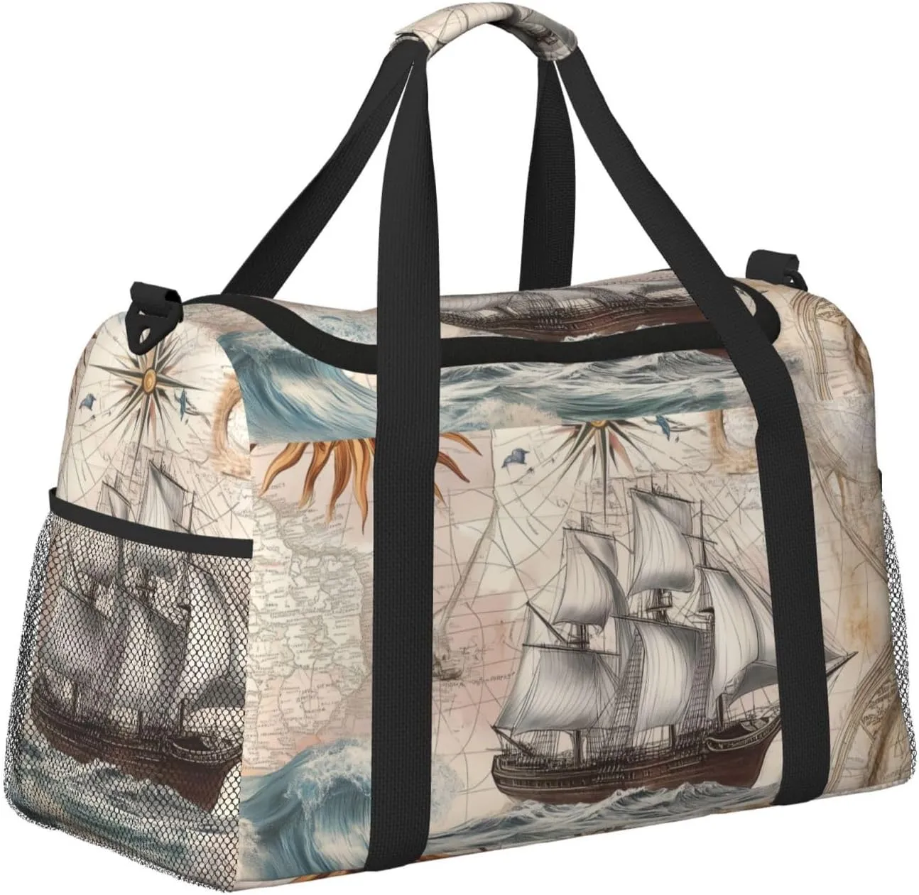 Nautical Ships Compasses Duffle Bag Foldable Travel Tote Bag Carry On Large Weekender Overnight Bags Waterproof Gym Bag For Women Men