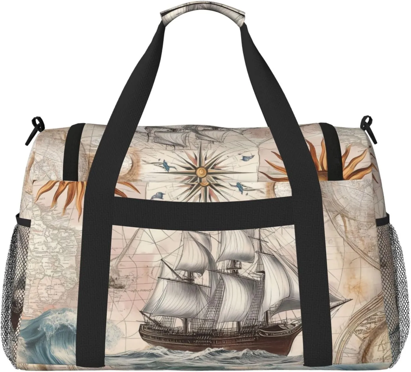 Nautical Ships Compasses Duffle Bag Foldable Travel Tote Bag Carry On Large Weekender Overnight Bags Waterproof Gym Bag For Women Men