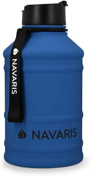 Navaris Stainless Steel Water Bottle - Single-Walled 75oz (2.2L) Big Metal Drinking Bottle for Sports, Camping, Gym - More Than Half Gallon Capacity