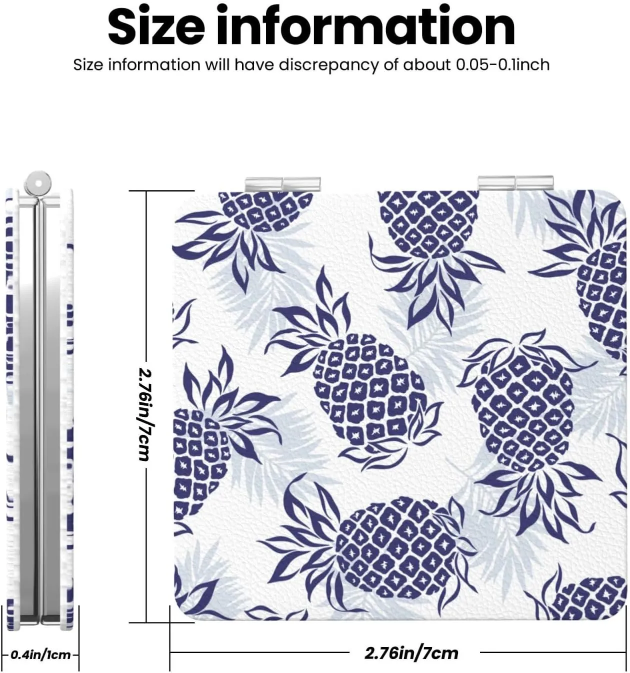 Navy Blue Pineapple Women Small Pocket Mirror Travel Cosmetic Mirror Folding Handheld Makeup Mirror