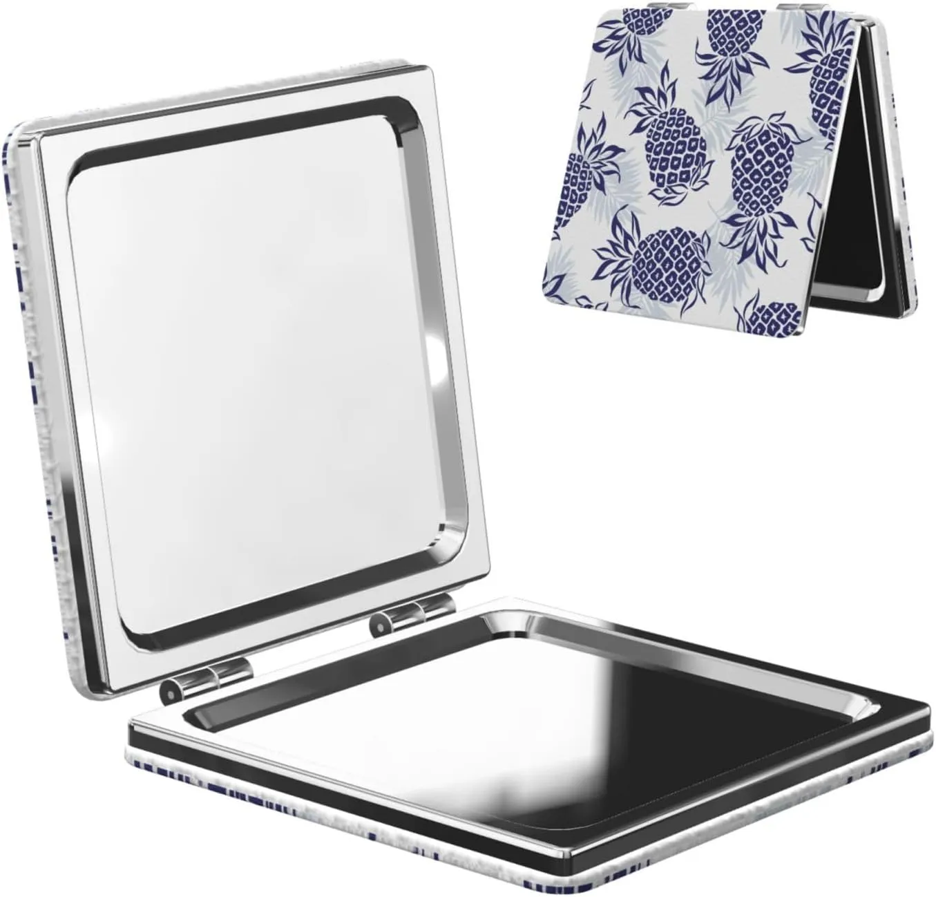 Navy Blue Pineapple Women Small Pocket Mirror Travel Cosmetic Mirror Folding Handheld Makeup Mirror