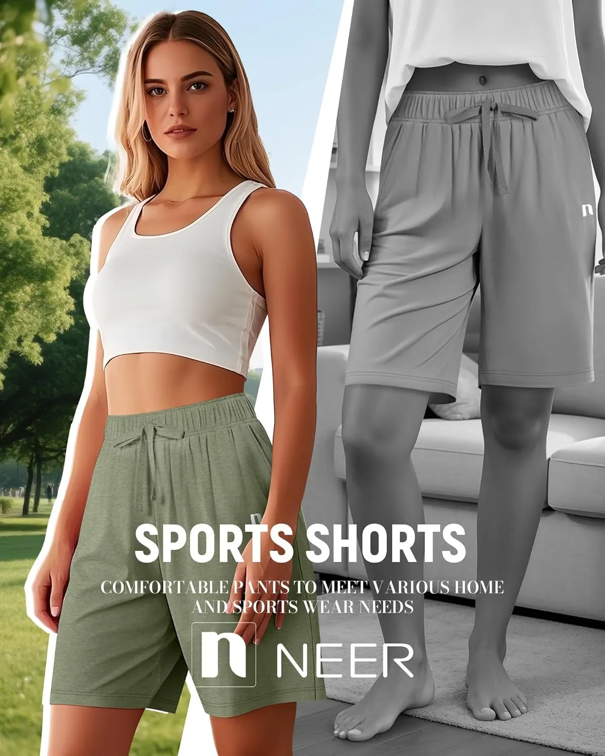Neer 3 Pack Women's Quick Dry Shorts Women Drawstring High Waisted Bermuda Athletic Shorts with Pockets