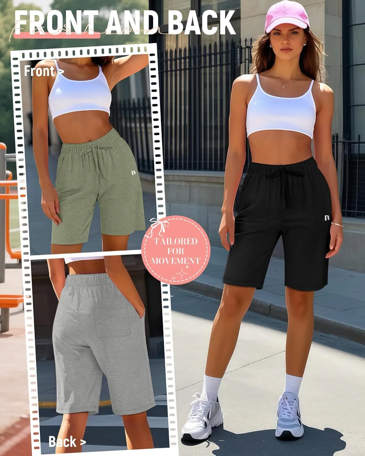 Neer 3 Pack Women's Quick Dry Shorts Women Drawstring High Waisted Bermuda Athletic Shorts with Pockets