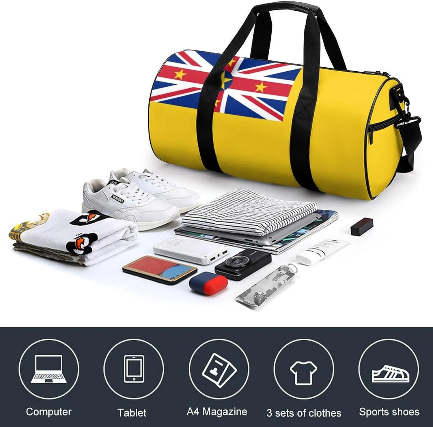 Niue Flag Gym Bag for Girls Boys Sports Duffel with Wet Pocket Travel Weekender