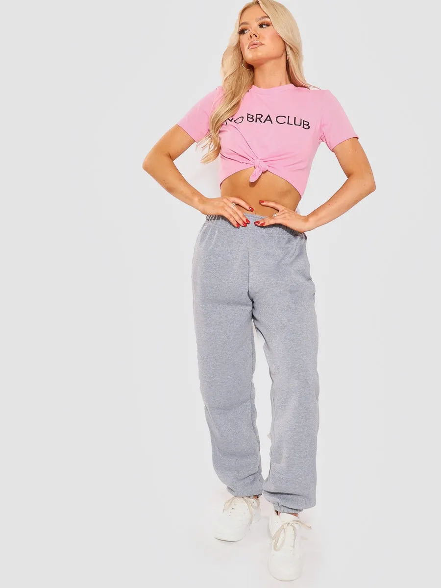 No Bra Club Slogan Print Crop Top