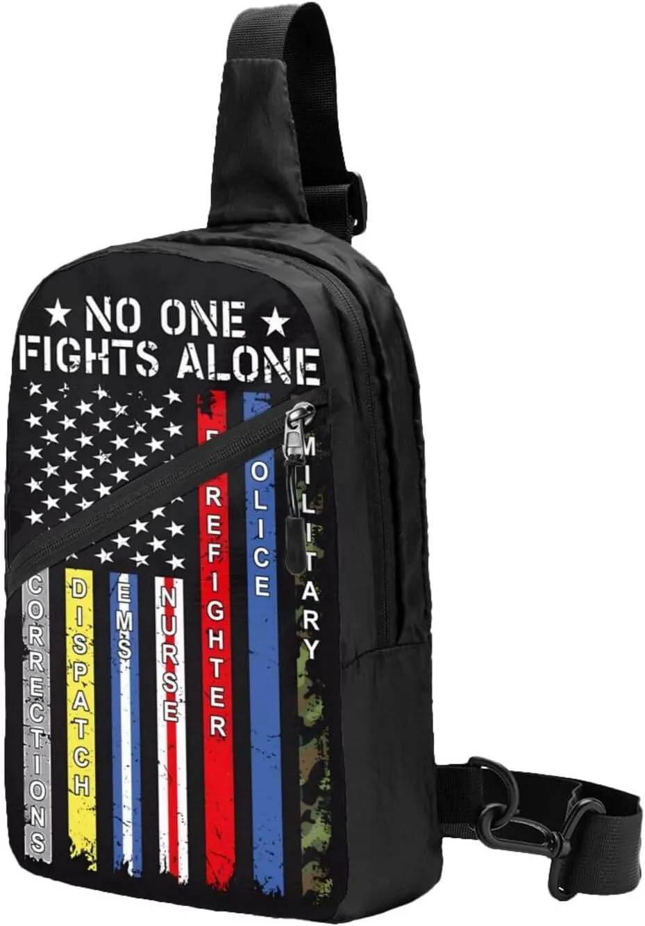No One Fights Alone American Flag Portable Sling Bags Packable Crossbody Bag Foldable Sport Daypack Reusable Shoulder Backpack Diagonally Chest Bag for Workout Travel