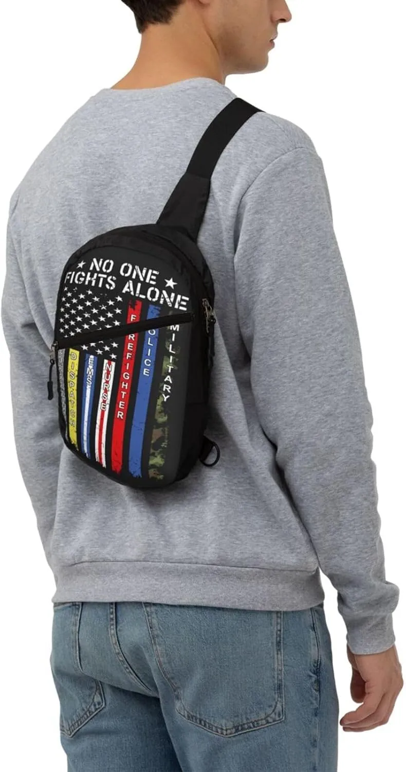 No One Fights Alone American Flag Portable Sling Bags Packable Crossbody Bag Foldable Sport Daypack Reusable Shoulder Backpack Diagonally Chest Bag for Workout Travel