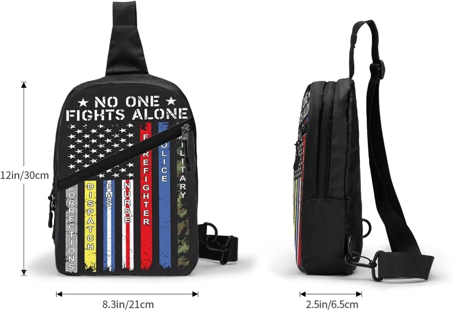 No One Fights Alone American Flag Portable Sling Bags Packable Crossbody Bag Foldable Sport Daypack Reusable Shoulder Backpack Diagonally Chest Bag for Workout Travel