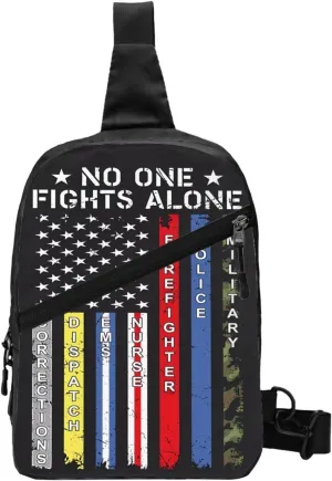 No One Fights Alone American Flag Portable Sling Bags Packable Crossbody Bag Foldable Sport Daypack Reusable Shoulder Backpack Diagonally Chest Bag for Workout Travel