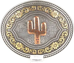 Nocona Men's Western Buckle with Copper Cactus and Gold Floral Design