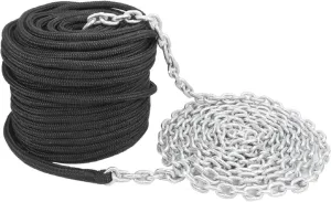NovelBee 1/2 inch Double Braid Nylon Rope with 1/4 Inch x 15 Feet Galvanized Chain for Boat Anchor Rope and Dock Line (Black, Length:100')