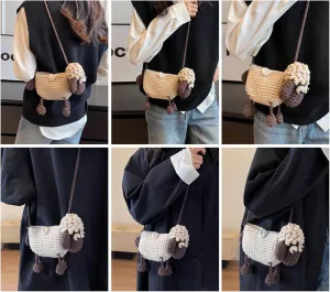 Novelty Hand-Crochet Crossbody Bag, Mini Cute Kawaii Knitted Shoulder Bag, Handwoven Crochet Handbags