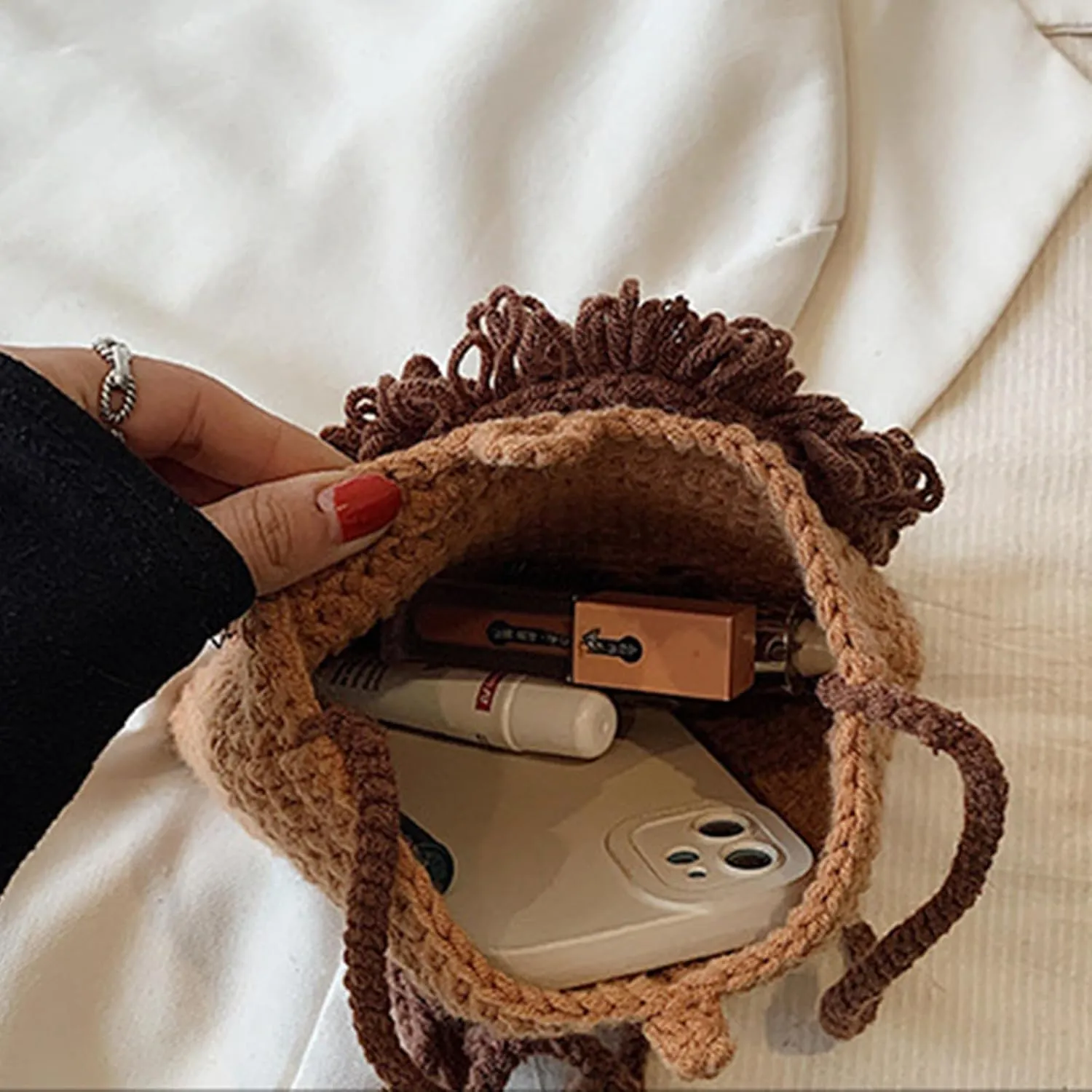 Novelty Hand-Crochet Crossbody Bag, Mini Cute Kawaii Knitted Shoulder Bag, Handwoven Crochet Handbags