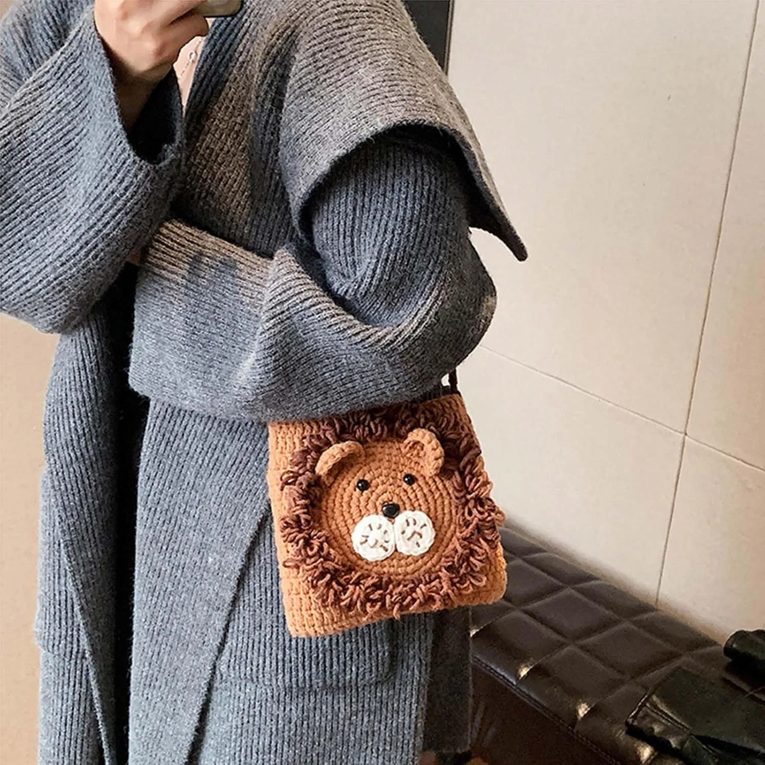 Novelty Hand-Crochet Crossbody Bag, Mini Cute Kawaii Knitted Shoulder Bag, Handwoven Crochet Handbags