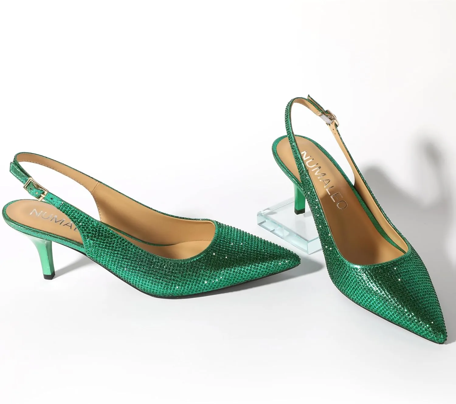 NUMALEO Slingback Heels for Women Pointed Close Toe Kitten Heels Patent Pumps Dress Party Comfy Stiletto 2.5 Inch Dress Shoes