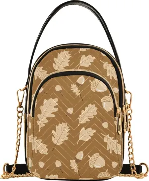 Oak Acorns Leaves Brown Multi Pockets Crossbody Bags for Women Zip Cell Phone Purse Wallet Bag with Detachable Shoulder Strap Zipper Purse for Women Girls Trendy Gift Traveling Working Shopping