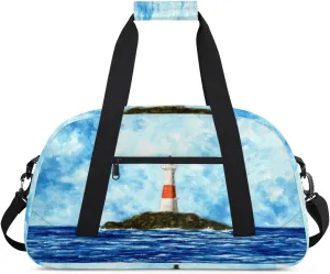 Ocean Sea Lighthouse Gym Duffel Bag for Men Women Oil Painting Sports Tote Bag with Adjustable Shoulder Strap for Dance Gymnastics Traveling Outdoor Camping Overnight Stay
