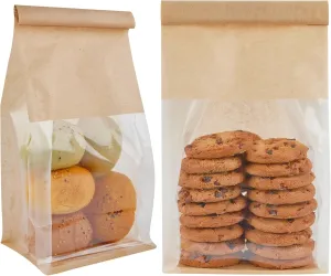 Ocmoiy 50Pcs Bakery Bags with Window, Resealable Tin Tie Tab Lock Bread Storage Bag, Clear Front Snack Bags for Packaging Cookies, Loaf, Popcorn, Paper Treat Bags