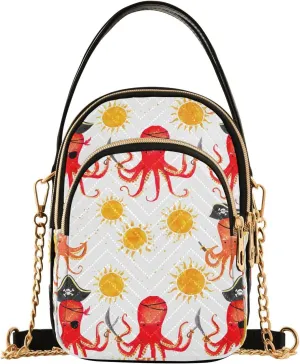 Octopus Sun Watercolor White Multi Pockets Crossbody Bags for Women Zip Cell Phone Purse Wallet Bag with Detachable Shoulder Strap Shoulder Purse for Girls Women Trendy Gift Shopping Traveling