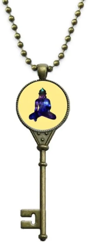 OFFbb-USA Cosmic Practice Buddha Meditation West Key Necklace Pendant Tray Embellished Chain