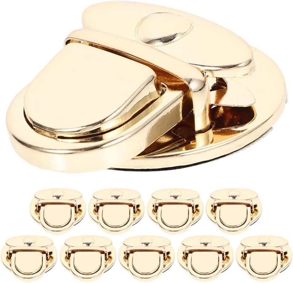 OHPHCALL 10Pcs Tuck Lock Clasp Catch Purse Thumb Lock Purse Buckle Fasteners Wallet Buckle Purse Metal Clasp Locks for DIY Craft Handbag Shoulder Bags Making Gold