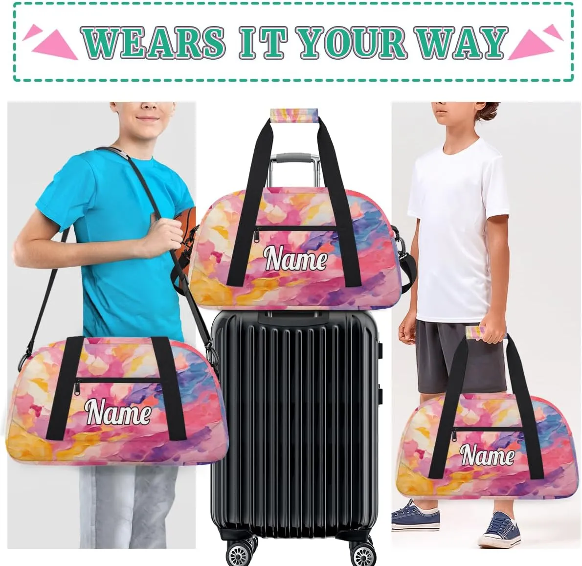 Oil Painting Personalized Kids Gym Bag Custom Dance Bag with Name Sport Duffel Bag for Girls Boys Weekender Overnight Travel Bag