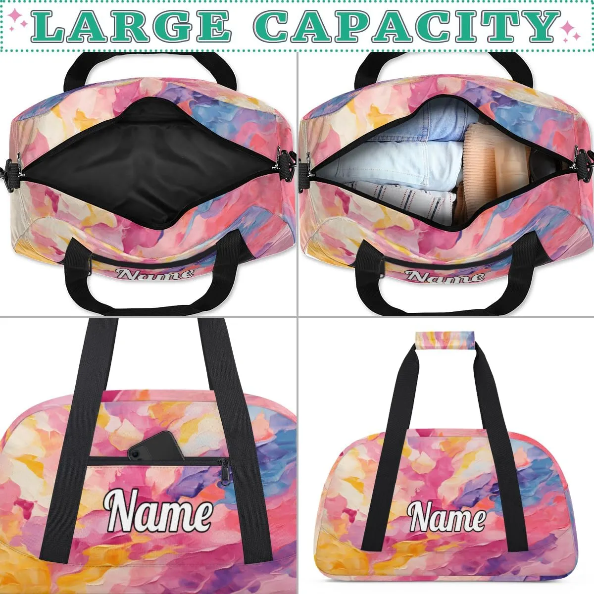 Oil Painting Personalized Kids Gym Bag Custom Dance Bag with Name Sport Duffel Bag for Girls Boys Weekender Overnight Travel Bag