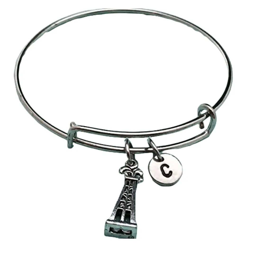 Oil rig bangle, oil rig charm bracelet, expandable bangle, charm bangle, personalized bracelet, initial bracelet, monogram
