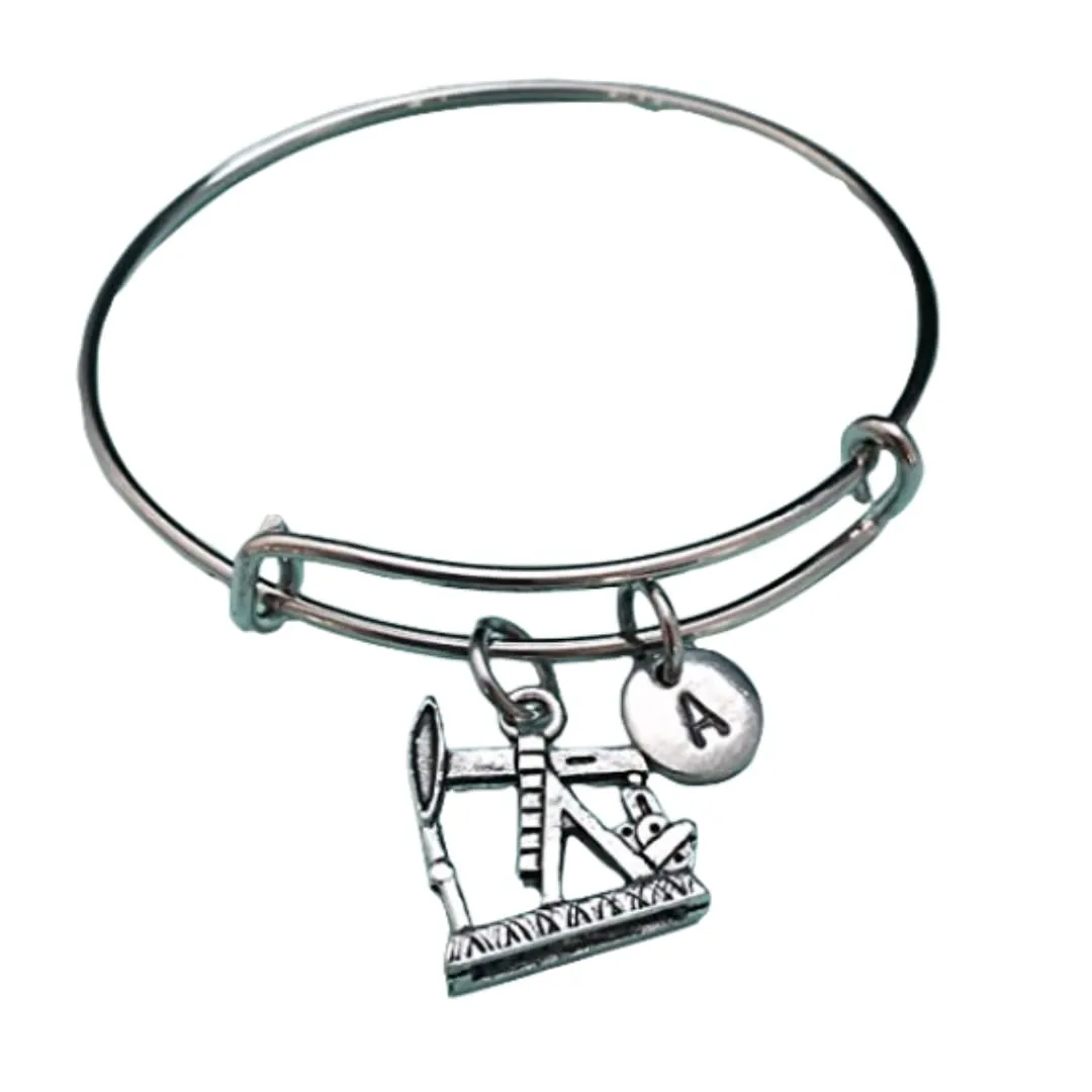 Oil rig bangle, oil rig charm bracelet, expandable bangle, charm bangle, personalized bracelet, initial bracelet, monogram