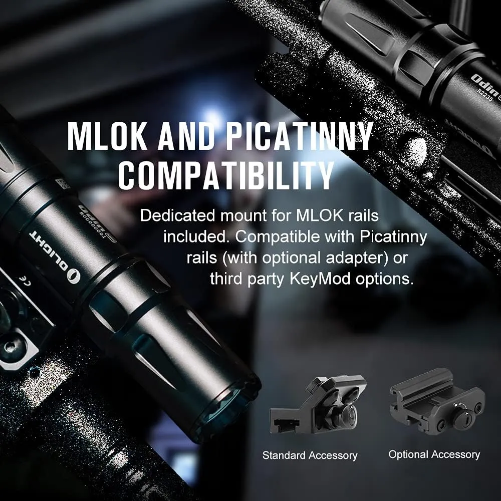 OLIGHT Odin Mini 1250 Lumens Ultra Compact Rechargeable Mlok-Mount Weaponlight, Removable Slide Rail Mount and Remote Switch, 240 Meters Beam Distance, Mlok Included