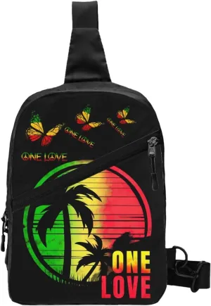 One Loves Butterfly Rasta Reggae Peace Rastafari Roots Portable Sling Bags Packable Crossbody Bag Foldable Sport Daypack Reusable Shoulder Backpack Diagonally Chest Bag for Workout Travel