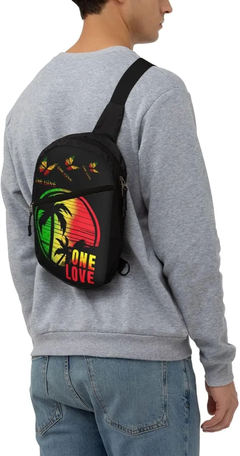One Loves Butterfly Rasta Reggae Peace Rastafari Roots Portable Sling Bags Packable Crossbody Bag Foldable Sport Daypack Reusable Shoulder Backpack Diagonally Chest Bag for Workout Travel
