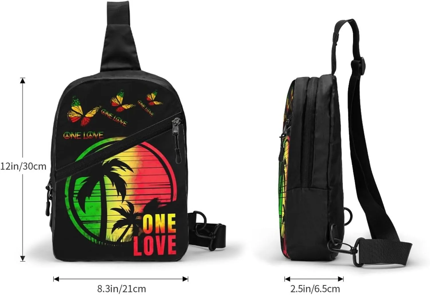 One Loves Butterfly Rasta Reggae Peace Rastafari Roots Portable Sling Bags Packable Crossbody Bag Foldable Sport Daypack Reusable Shoulder Backpack Diagonally Chest Bag for Workout Travel
