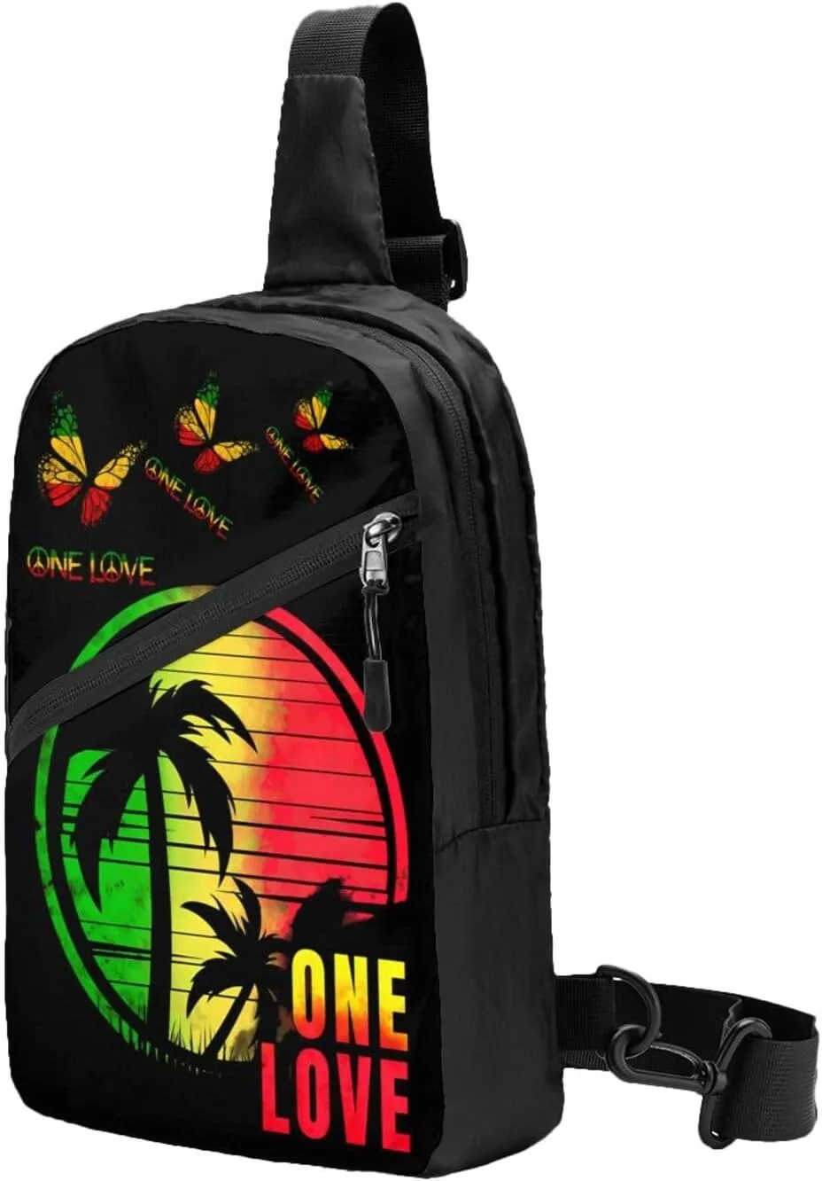 One Loves Butterfly Rasta Reggae Peace Rastafari Roots Portable Sling Bags Packable Crossbody Bag Foldable Sport Daypack Reusable Shoulder Backpack Diagonally Chest Bag for Workout Travel