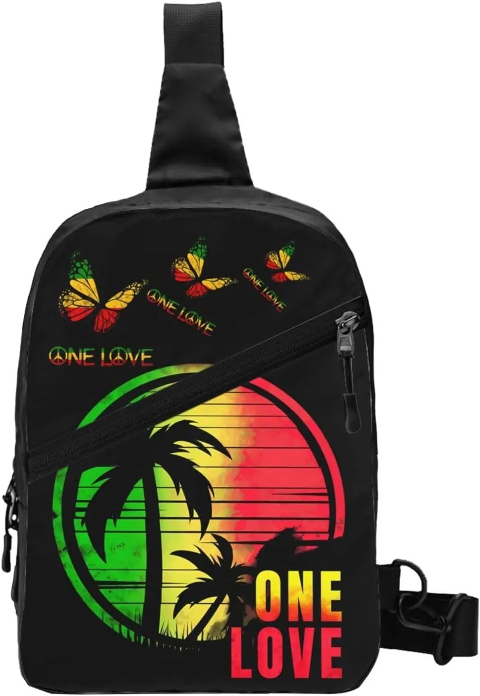 One Loves Butterfly Rasta Reggae Peace Rastafari Roots Portable Sling Bags Packable Crossbody Bag Foldable Sport Daypack Reusable Shoulder Backpack Diagonally Chest Bag for Workout Travel