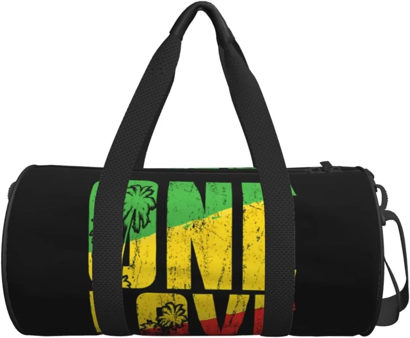 One Loves Jamaica Rasta Reggae Musics Caribbean Round Travel Duffel Bag Large Capacity Gym Sports Bags for Hiking Vacation Trips