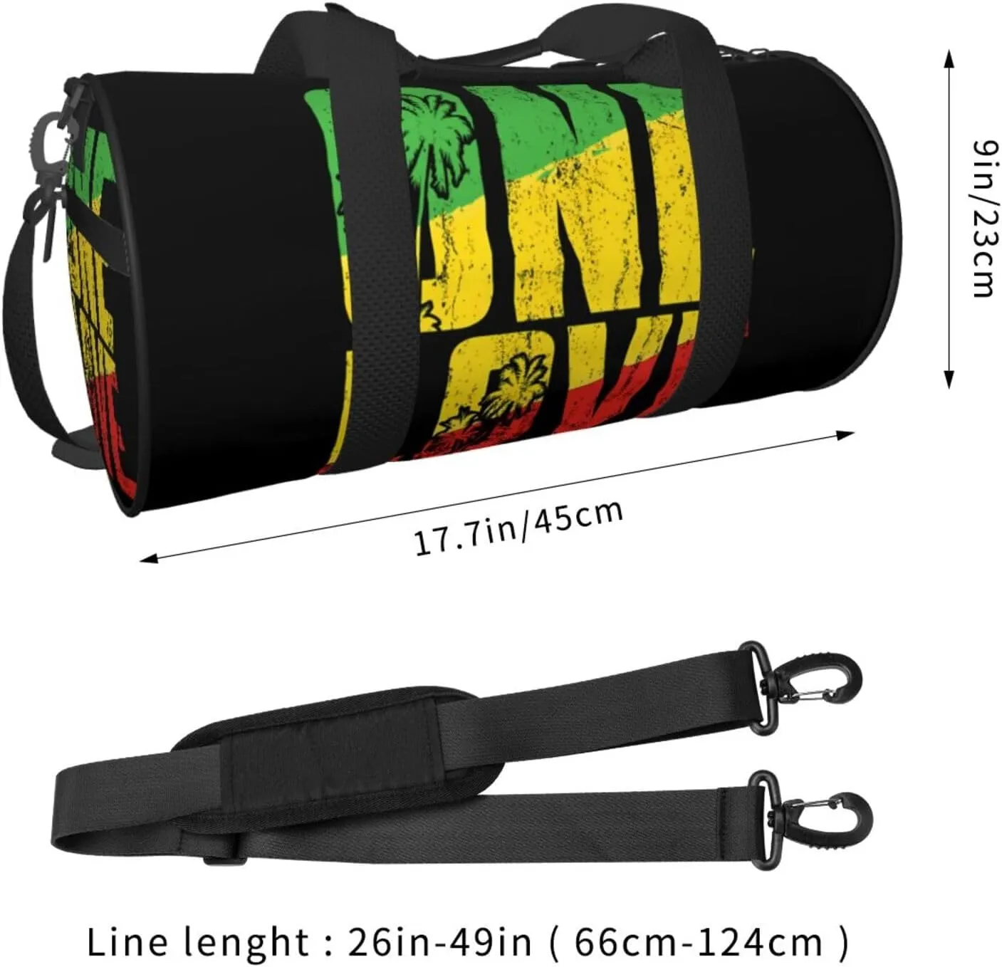 One Loves Jamaica Rasta Reggae Musics Caribbean Round Travel Duffel Bag Large Capacity Gym Sports Bags for Hiking Vacation Trips