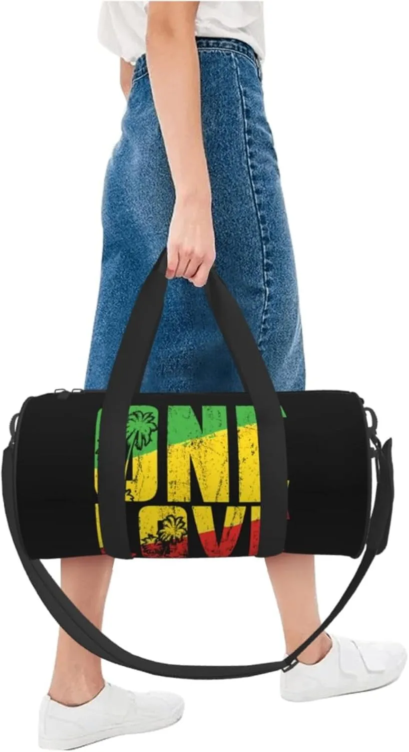One Loves Jamaica Rasta Reggae Musics Caribbean Round Travel Duffel Bag Large Capacity Gym Sports Bags for Hiking Vacation Trips