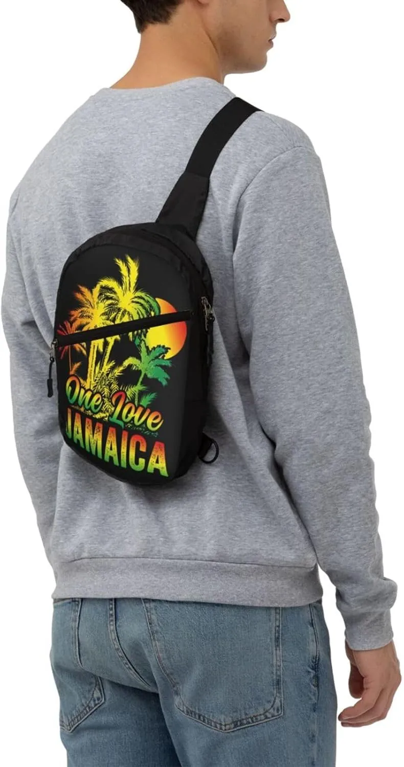One Loves Jamaican Rasta Reggae Palm Trees Portable Sling Bags Packable Crossbody Bag Foldable Sport Daypack Reusable Shoulder Backpack Diagonally Chest Bag for Workout Travel
