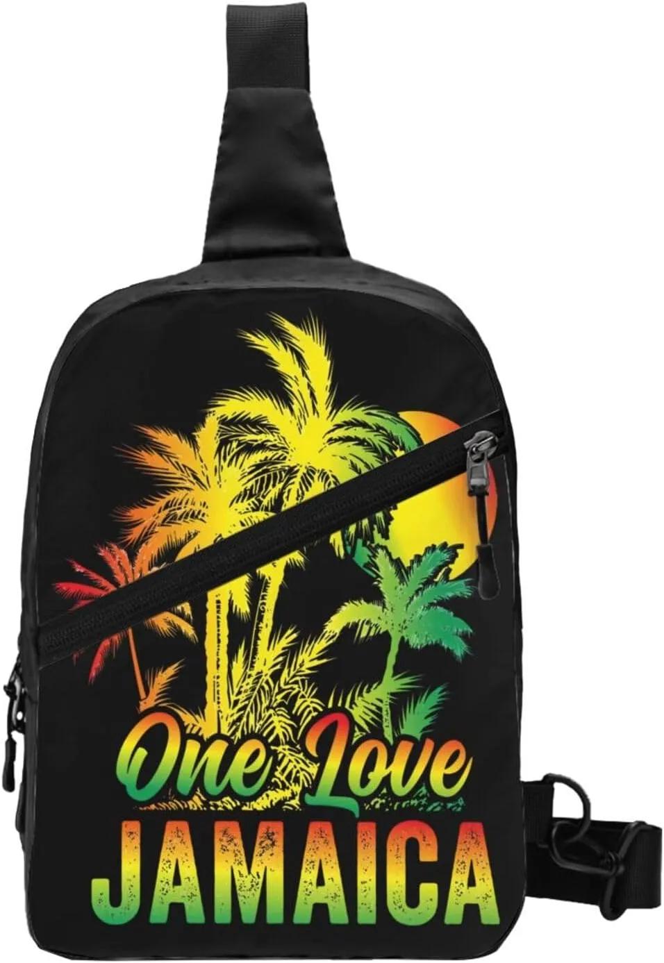 One Loves Jamaican Rasta Reggae Palm Trees Portable Sling Bags Packable Crossbody Bag Foldable Sport Daypack Reusable Shoulder Backpack Diagonally Chest Bag for Workout Travel
