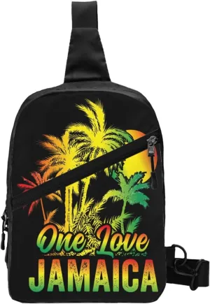 One Loves Jamaican Rasta Reggae Palm Trees Portable Sling Bags Packable Crossbody Bag Foldable Sport Daypack Reusable Shoulder Backpack Diagonally Chest Bag for Workout Travel