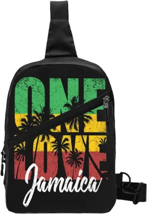 One Loves Jamaican Rasta Reggae Palm Trees Portable Sling Bags Packable Crossbody Bag Foldable Sport Daypack Reusable Shoulder Backpack Diagonally Chest Bag for Workout Travel
