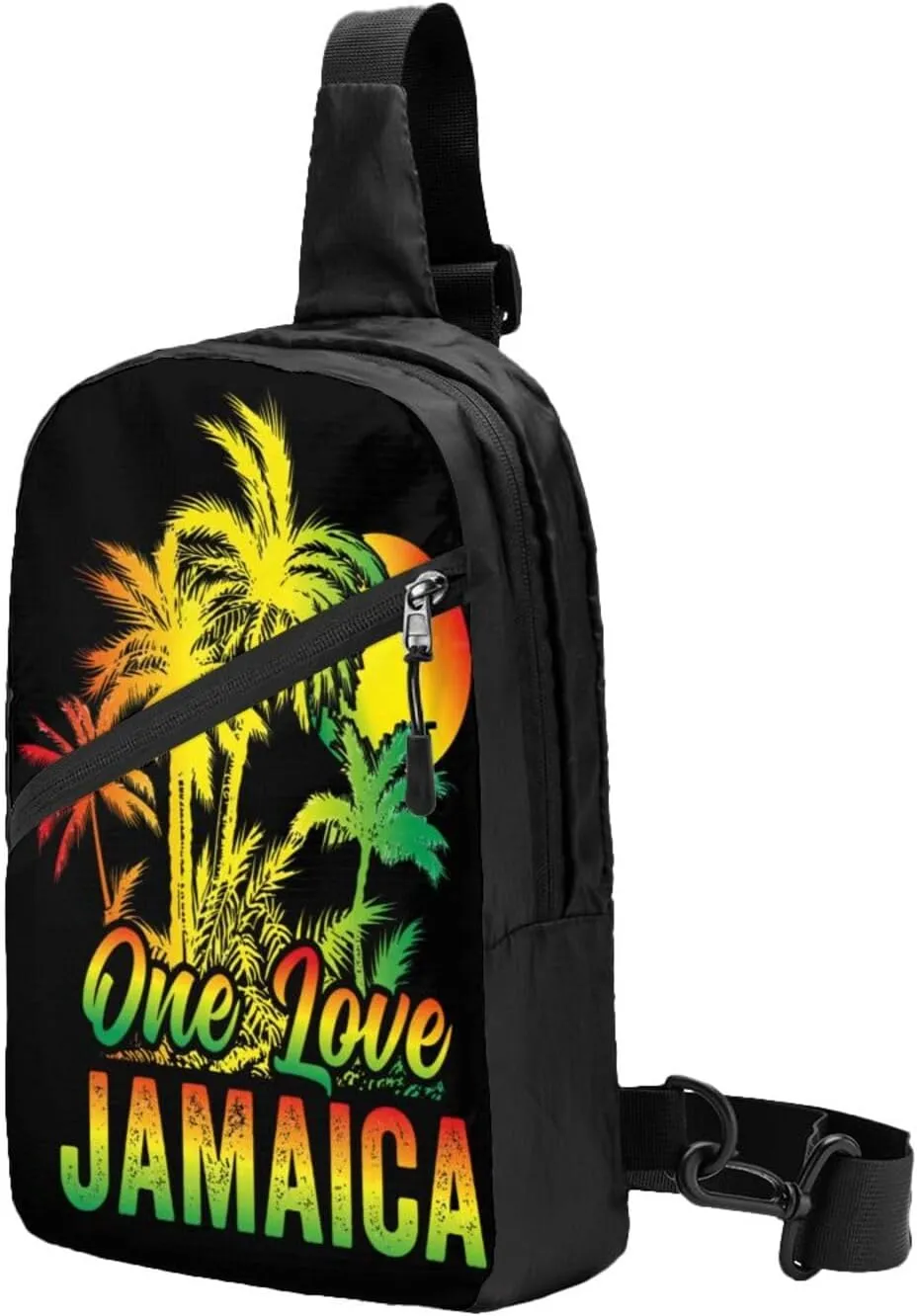 One Loves Jamaican Rasta Reggae Palm Trees Portable Sling Bags Packable Crossbody Bag Foldable Sport Daypack Reusable Shoulder Backpack Diagonally Chest Bag for Workout Travel