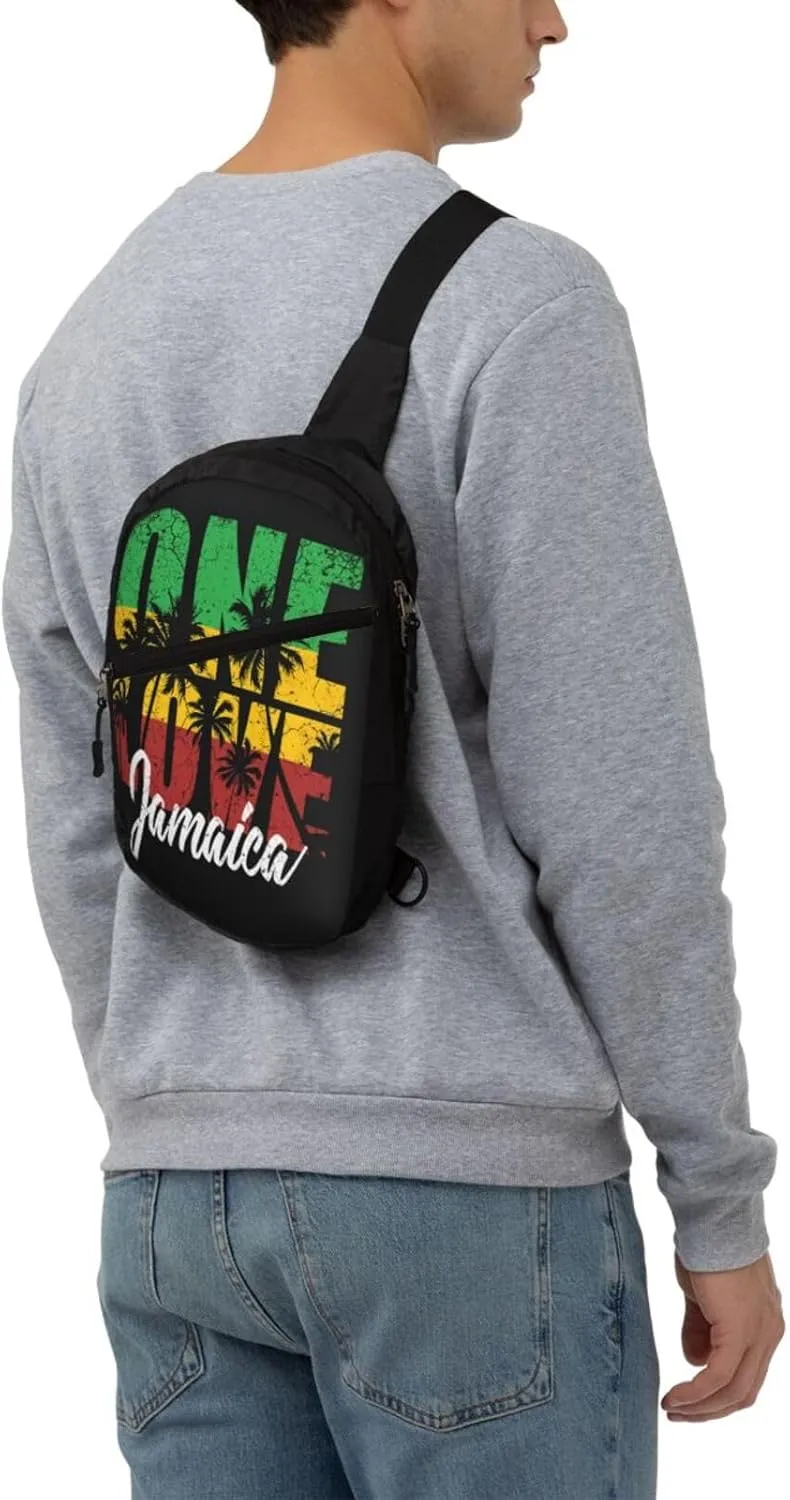 One Loves Jamaican Rasta Reggae Palm Trees Portable Sling Bags Packable Crossbody Bag Foldable Sport Daypack Reusable Shoulder Backpack Diagonally Chest Bag for Workout Travel